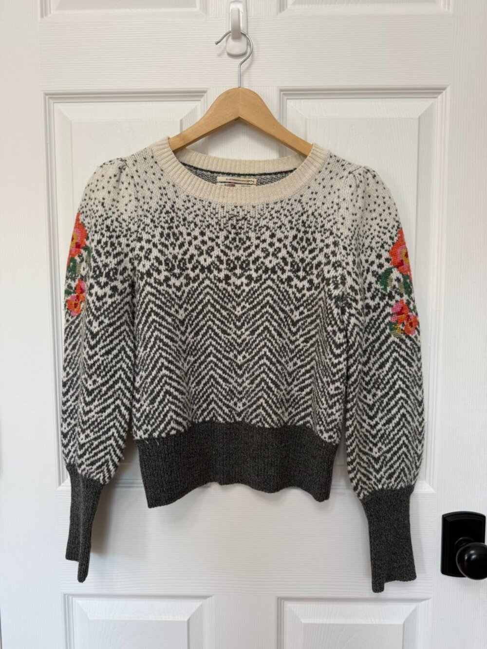 Anthropologie Karolina Floral Embroidered Wool Blend Sweater Petite S - Picture 5 of 12